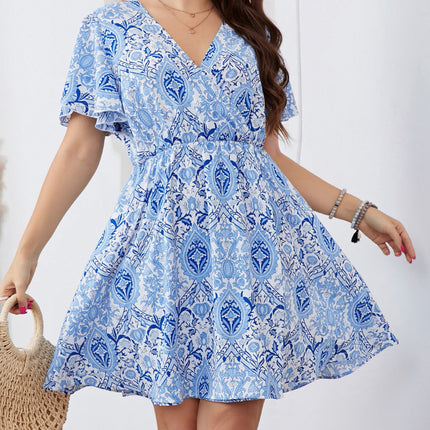 Plus Size Surplice Flutter Sleeve Mini Dress