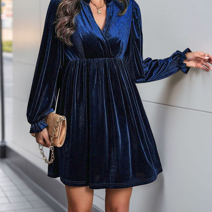 Perfee Ruched Surplice Long Sleeve Mini Dress