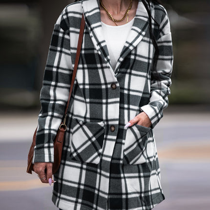 Shiny Plaid Shawl Collar Coat with Pockets