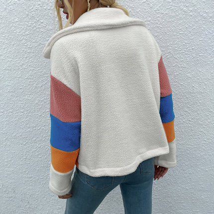 Shiny Color Block Button Down Collared Jacket
