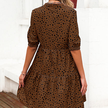 Printed Notched Half Sleeve Dress