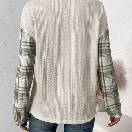 Perfee Plaid Half Button Long Sleeve T-Shirt