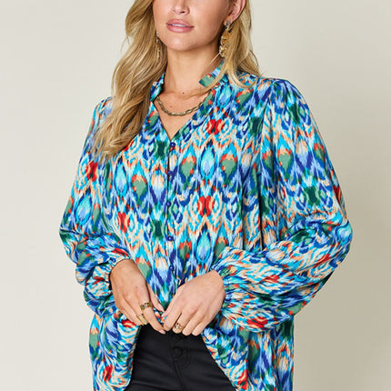 Double Take Full Size Printed Balloon Sleeve Blouse