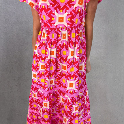 Printed Notched Cap Sleeve Dress