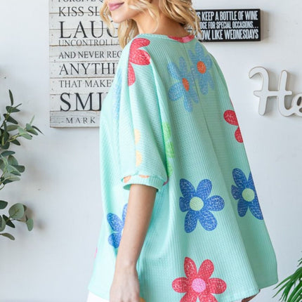 HOPELY Floral Waffle Oversize T-Shirt
