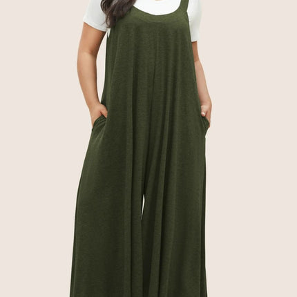 Full Size Pocketed Wide Leg Overalls