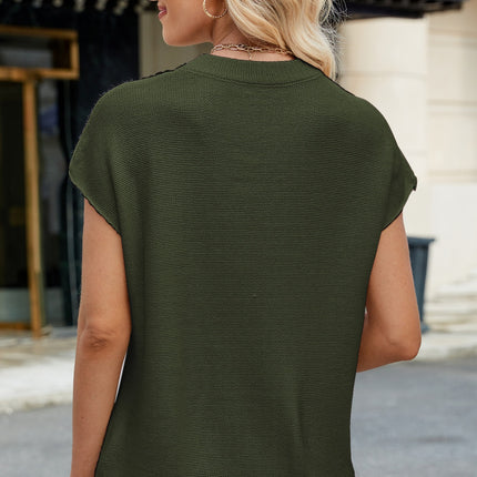 Exposed Seam Round Neck Short Sleeve Sweater