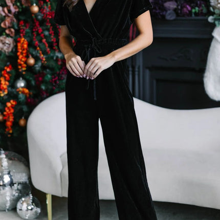 Drawstring Surplice Short Sleeve Jumpsuit