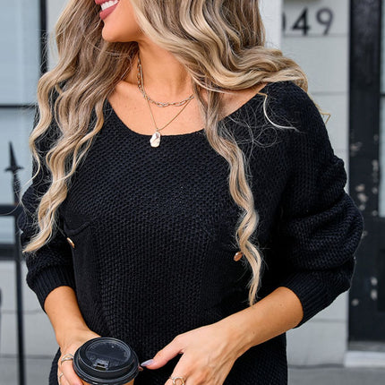 Decor Button Drop Shoulder Knit Top