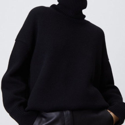 Ribbed Detail Turtleneck Dropped Shoulder Sweater