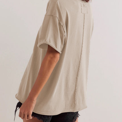 Lovelet Exposed Seam Round Neck Half Sleeve T-Shirt