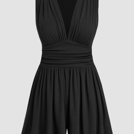 Ruched Plunge Sleeveless Romper