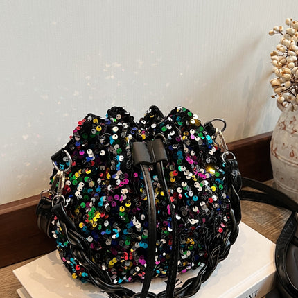 Sequin Drawstring Bucket Bag