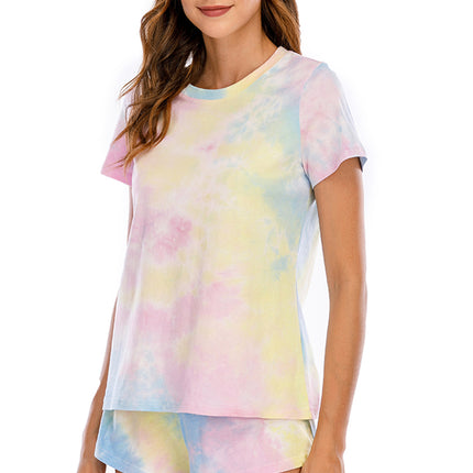 Tie-Dye Round Neck Short Sleeve Top and Shorts Lounge Set