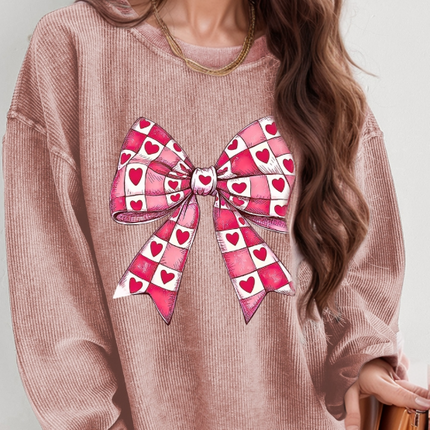 Valentine’s Day Bow Drop Shoulder Long Sleeve Sweatshirt