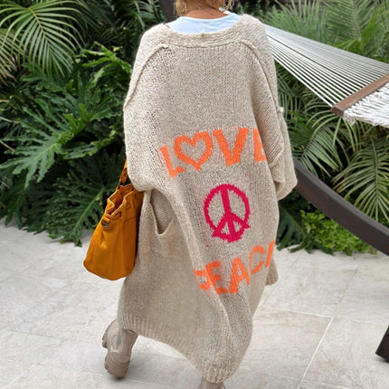 Letter Dropped Shoulder Long Sleeve Cardigan - Vickie Lynn's