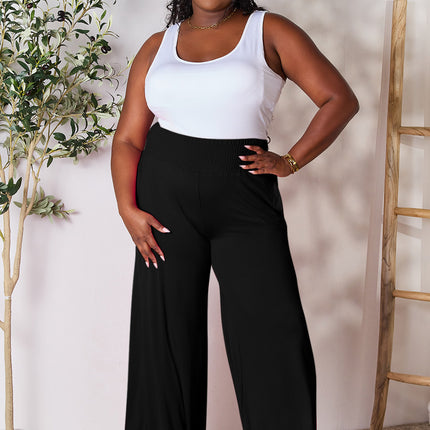 Double Take Full Size Smocked Wide Waistband Wide Leg Pants