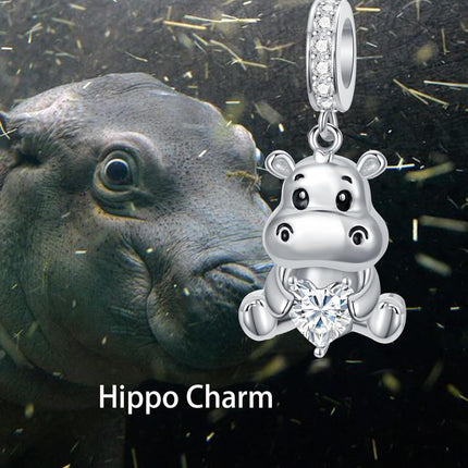 925 Sterling Silver Birthstone Hippo Charm for Bracelets Jewelry