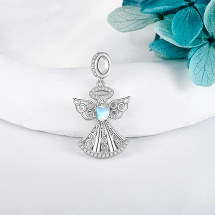 925 Sterling Silver Angel Heart Halo Pendant Charm Bracelet for Women Mom