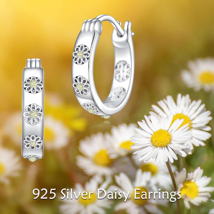 925 Sterling Silver Floral Hoop Earrings - Dainty Daisy Design for Women Girls Gift Set