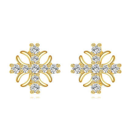 14K Gold Snowflake Cubic Zirconia Stud Earrings for Women - Fashionable s