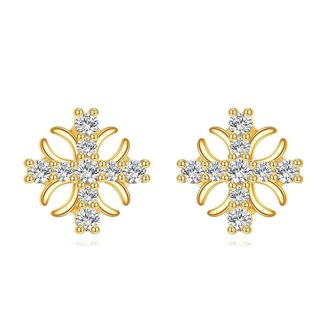 14K Gold Snowflake Cubic Zirconia Stud Earrings for Women - Fashionable s