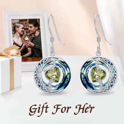 925 Sterling Silver Purple Heart & Blue Swarovski Crystals Round Drop Earrings for Women