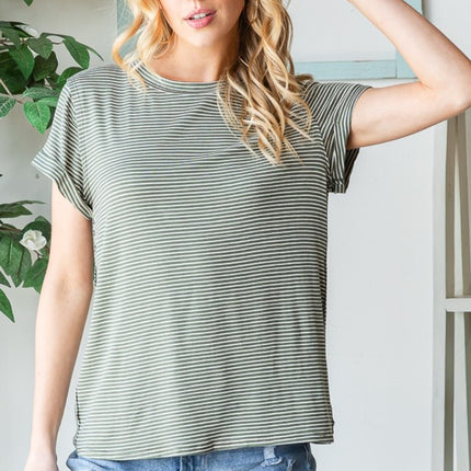 Reborn J Striped Round Neck Short Sleeve T-Shirt