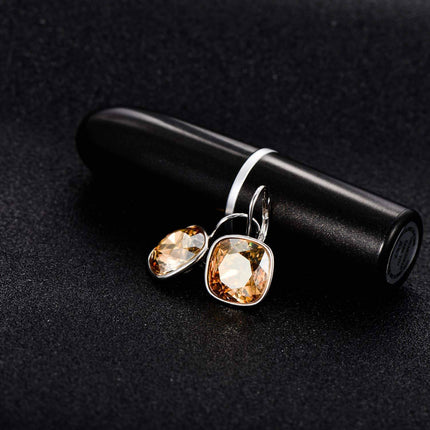 925 Sterling Silver Green Cushion Cut Austrian Crystal Leverback Earrings Hypoallergenic Gift for Her
