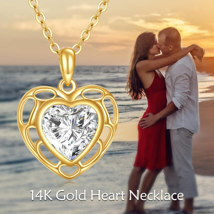 14K Gold Diamond Cut Heart-Shaped Pendant Necklace - Elegant for Her
