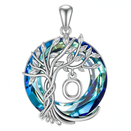 925 Sterling Silver Blue Crystal Tree of Life Initial Necklace Family Letter Pendant Birthday Mother s Day Gifts for Her