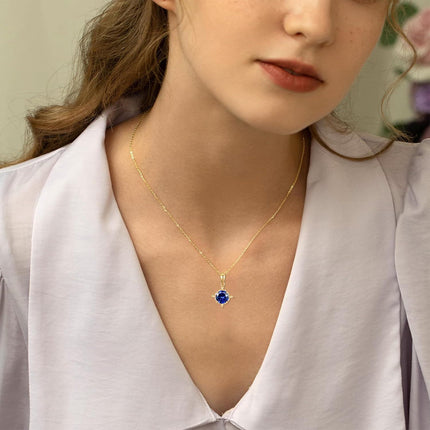 14K Gold Sapphire Birthstone Necklace - September Royal Blue Gemstone Pendant for Love & Protection, 16 Adjustable Chain, Gift Box