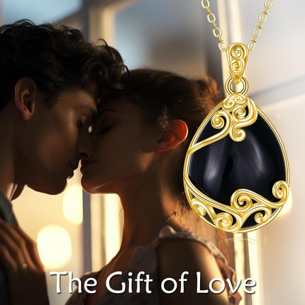 925 Sterling Silver Filigree Teardrop Pendant Necklace for Women