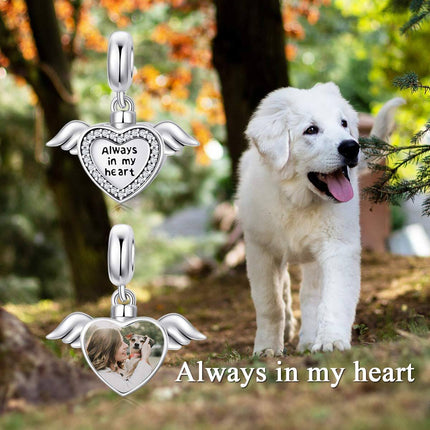 925 Sterling Silver Heart Photo Charm with Wings Cremation Keepsake Urn for Ashes Bracelet Necklace Gift for Women