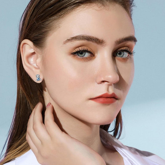 925 Sterling Silver Blue Heart Alien Stud Earrings for Women Girls