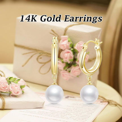 14K Gold Freshwater Cultured Pearl 3mm Huggie Hoop Earrings with Snake Shape Pendant