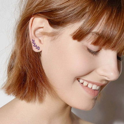 925 Sterling Silver Pink Austrian Crystal Leaf Ear Climber Hypoallergenic Earrings