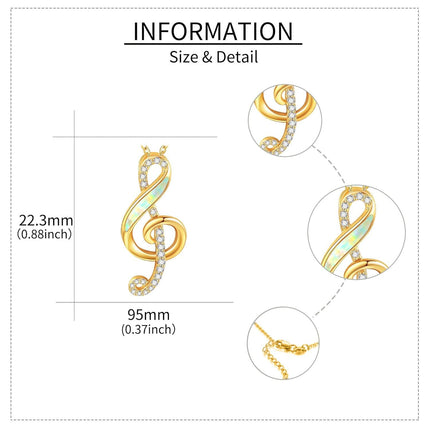 14K Gold Opal Treble Clef Music Note Pendant Necklace for Women Girls Christmas Gifts