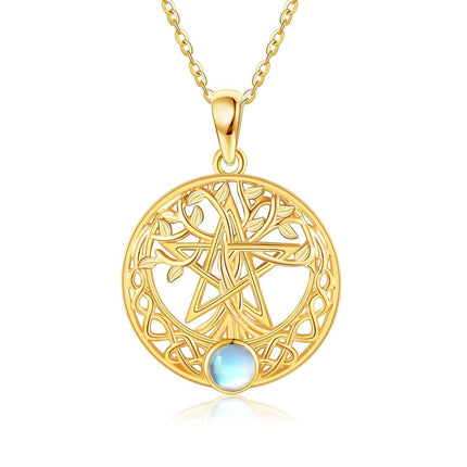 14K Gold Moonstone Tree of Life Pendant Necklace for Women - Family Wisdom s