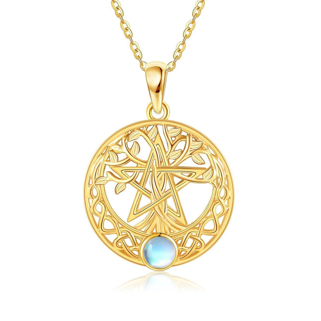 14K Gold Moonstone Tree of Life Pendant Necklace for Women - Family Wisdom s