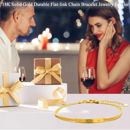 18K Gold Snake Chain ID Bar Charm Bracelet for Women Anniversary Gift