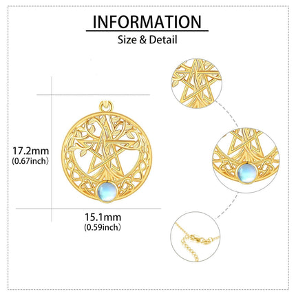 14K Gold Moonstone Tree of Life Pendant Necklace for Women - Family Wisdom s