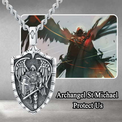 Archangel St Michael Shield Pendant Necklaces for Men & Women