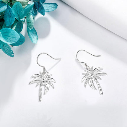 925 Sterling Silver Coconut Palm Tree Leaf Drop Earring for Women Girls  4cm Long