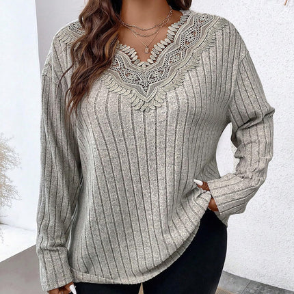 Plus Size Lace Detail Long Sleeve T-Shirt