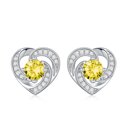 925 Sterling Silver Birthstone Heart Stud Earrings Jewelry Gifts for Women