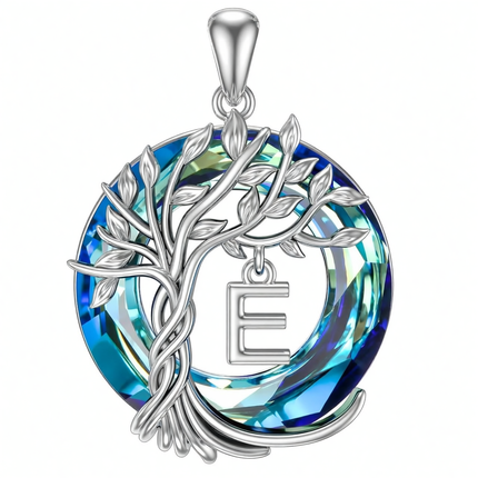 925 Sterling Silver Blue Crystal Tree of Life Initial Necklace Family Letter Pendant Birthday Mother s Day Gifts for Her