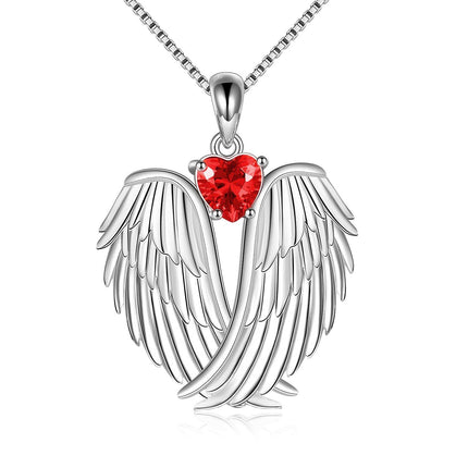 925 Sterling Silver Birthstone Angel Wings Pendant Necklace