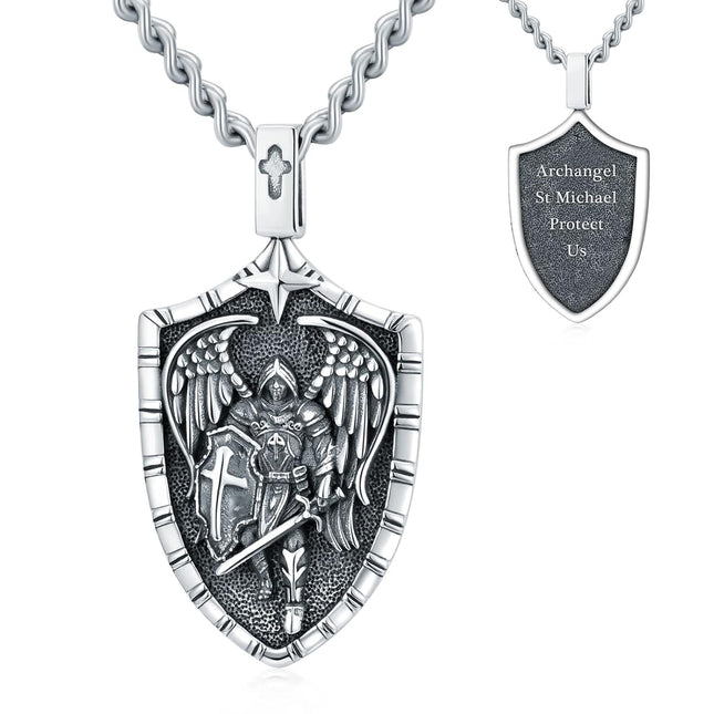 Archangel St Michael Shield Pendant Necklaces for Men & Women