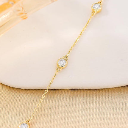 14K Gold Bezel Set Round Moissanite Chain Bracelet for Women 7 - VVS1 Clarity D Color Diamond Alternative